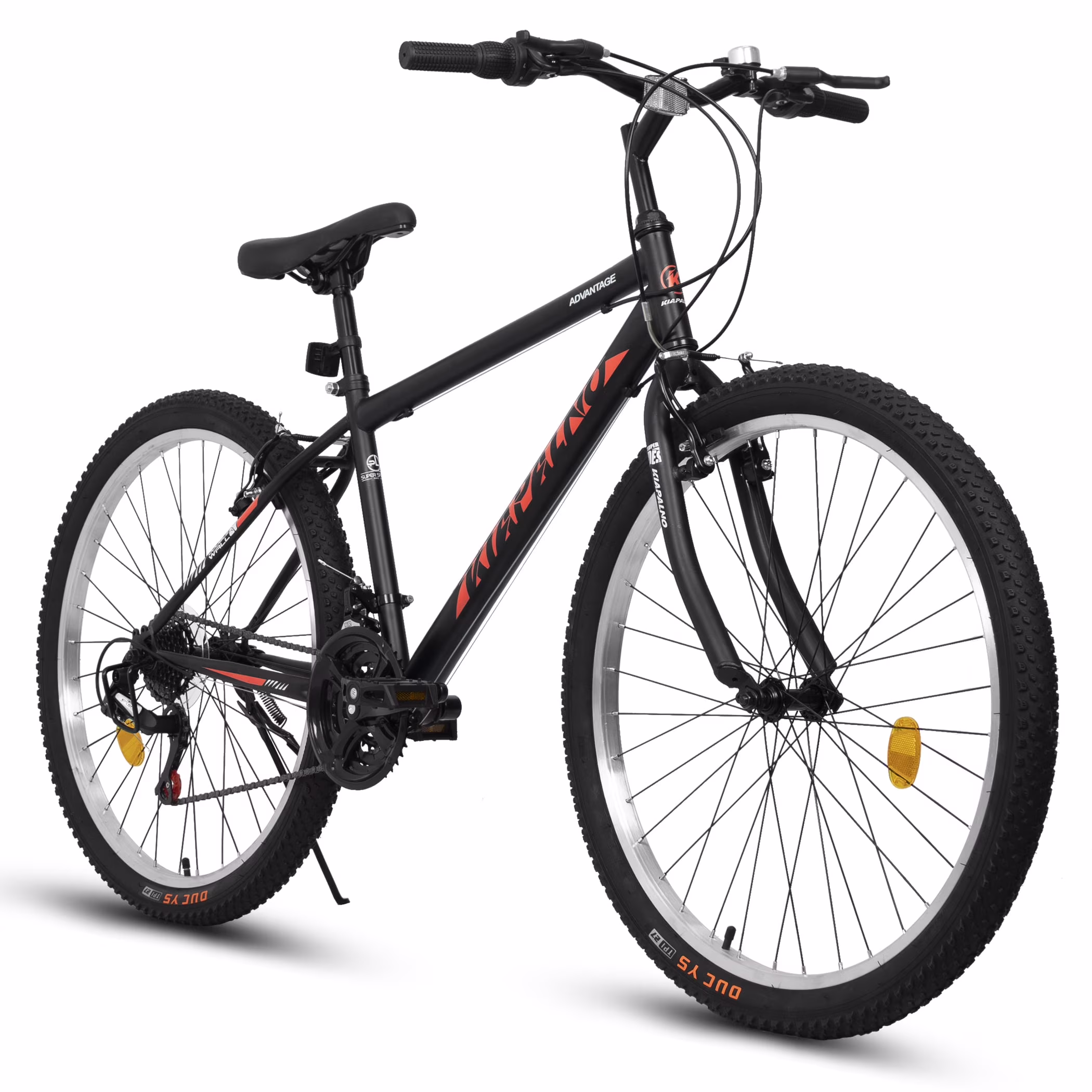 24 Inch Mountain Bike for 10+ Years Old, 21 Speeds Commuter Bike with V Brake and Steel Frame, Rigid Suspension MTB Bicycle for City Trail Beach Snow, Black-Red