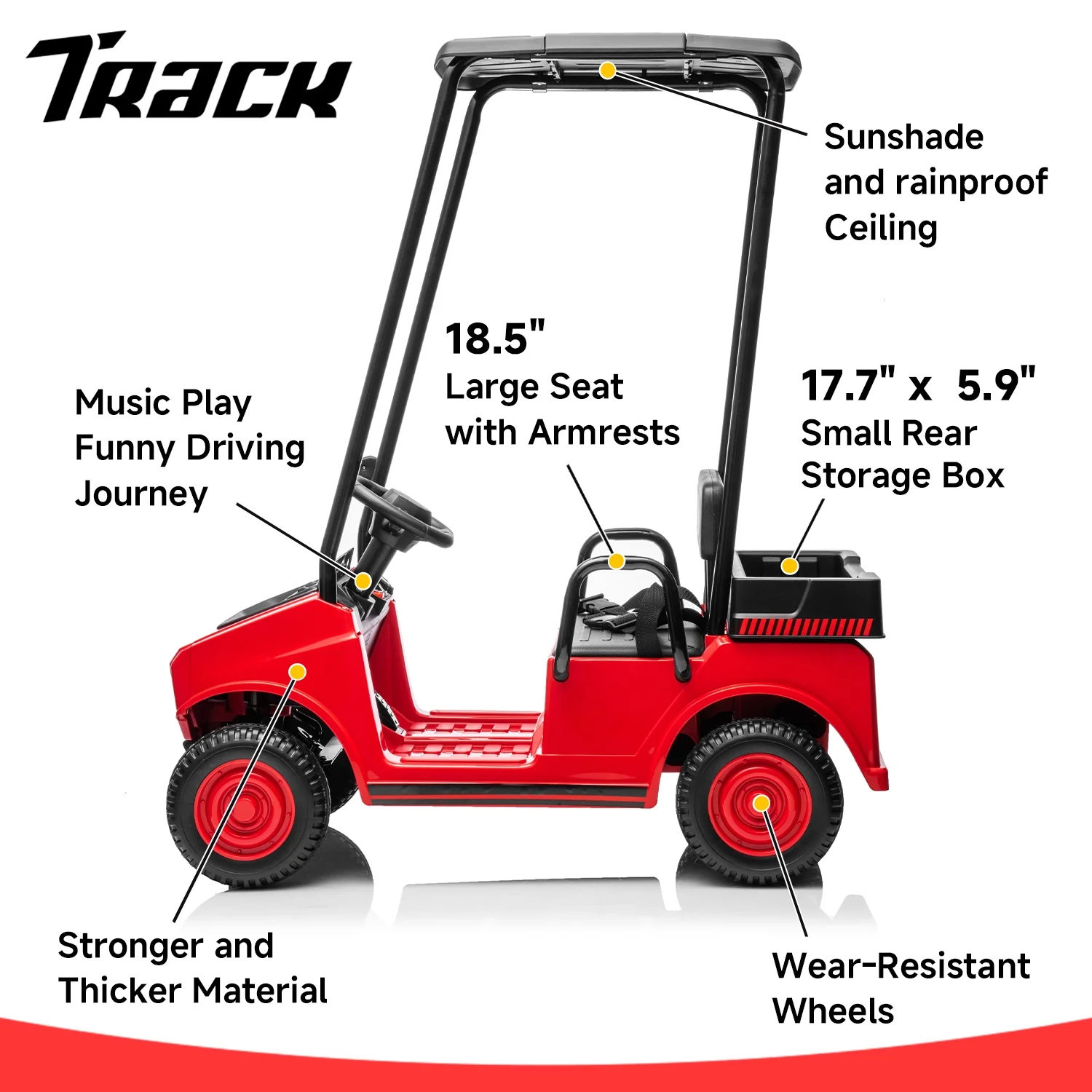 Track Seven 24V Ride on Car, Electric Golf Cart with Ceiling, Ride on Truck with Remote Control, Music, Rear Storage Box, Electric Car for Boys Girls Age 3+, 18.5