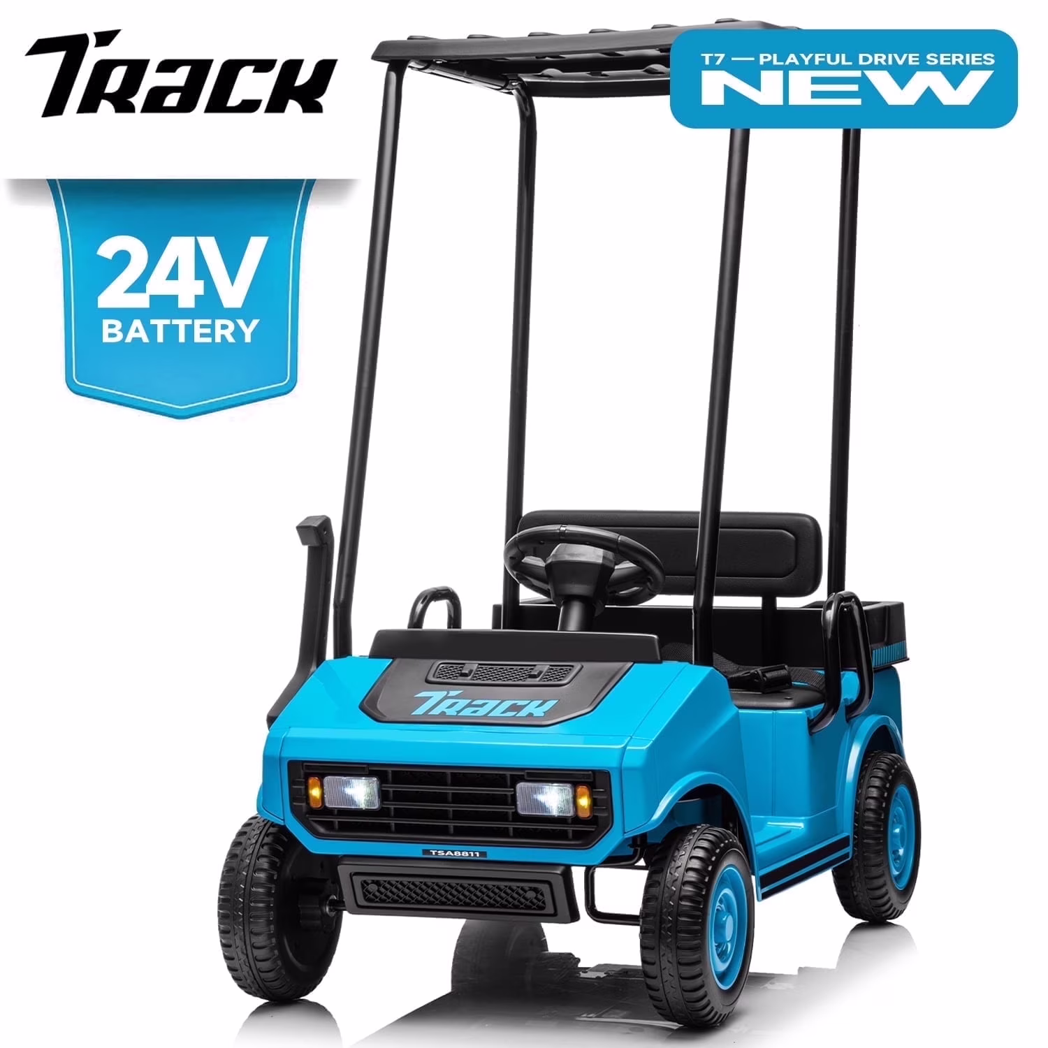 Track Seven 24V Ride on Car, Electric Golf Cart with Ceiling, Ride on Truck with Remote Control, Music, Rear Storage Box, Electric Car for Boys Girls Age 3+, 18.5