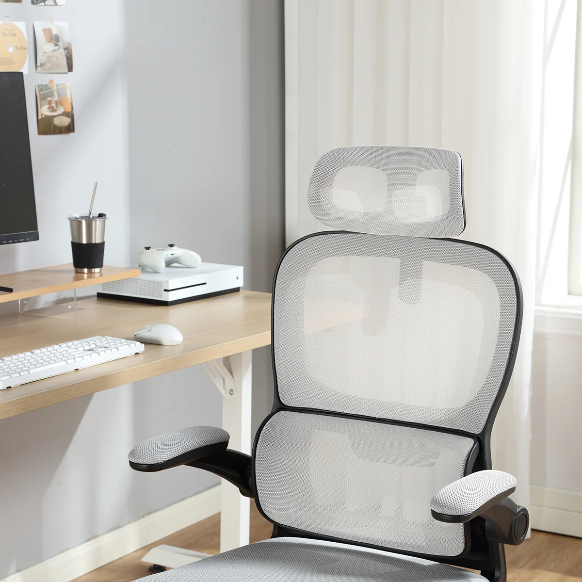 Mainstays Ergonomic Height Adjustable Mesh Office Chair for Teens and Adults with Lumbar Support and Tilt Function, with Leg Rest, Black