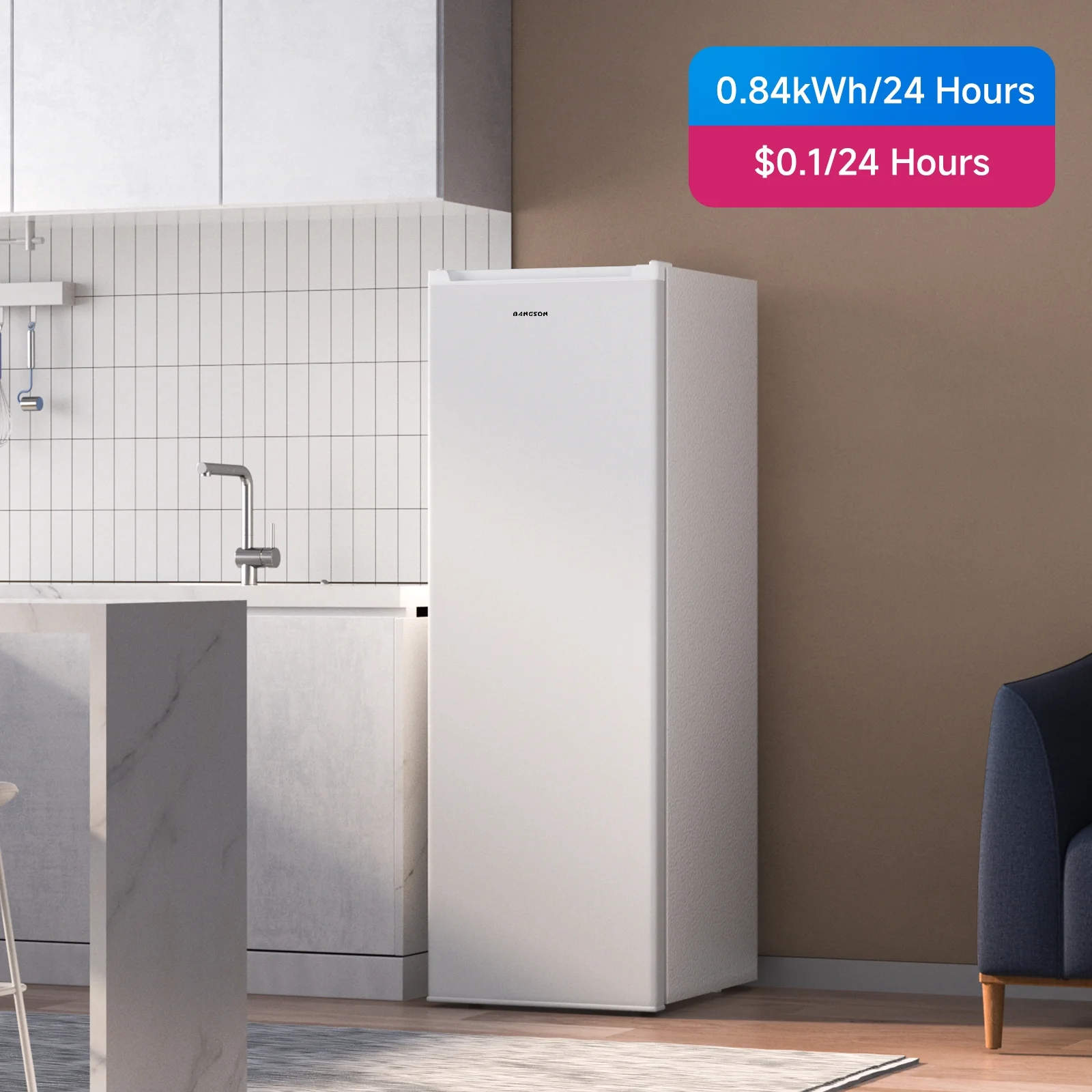 BANGSON Upright Freezer, 7.0 Cu.ft Freestanding Freezer, Convertible Upright Freezer/Refrigerator, Single Door for Kitchen, Office, Apartment, Silver