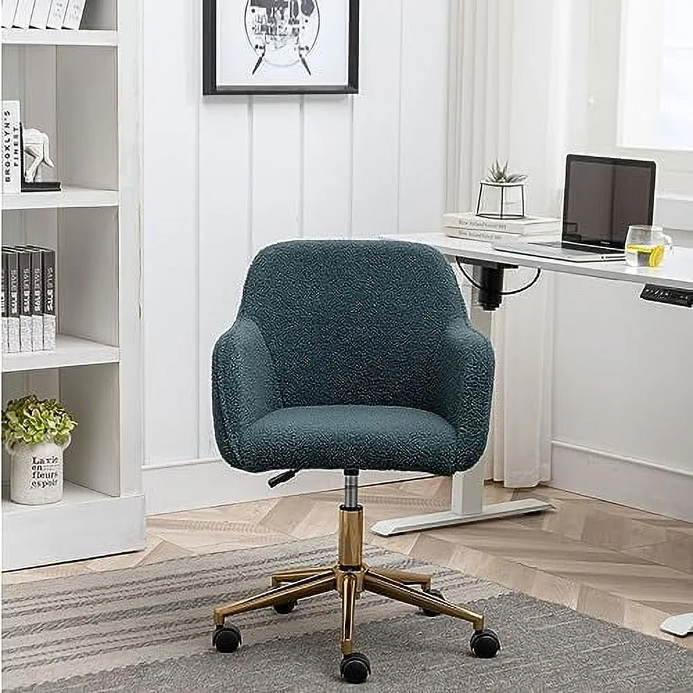 Modern Faux Fur Home Office Chair Height Adjustable, White Desk Chair Vanity Chair for Makeup Room, Rolling Desk Chairs with Wheels, Swivel Furry Cute Desk Chair for Teen Girls Women