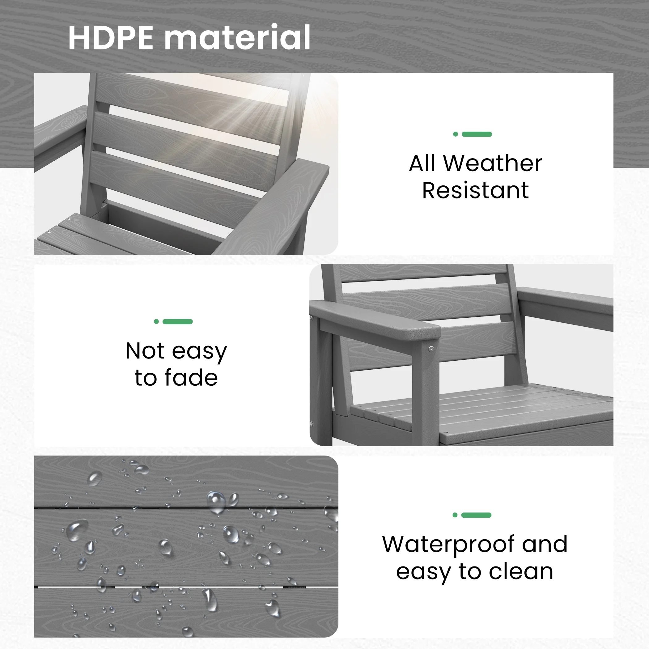 SERWALL Outdoor HDPE Dining Table Set, 7-Piece Outdoor Dining Table Sets with Umbrella Hole, Grey