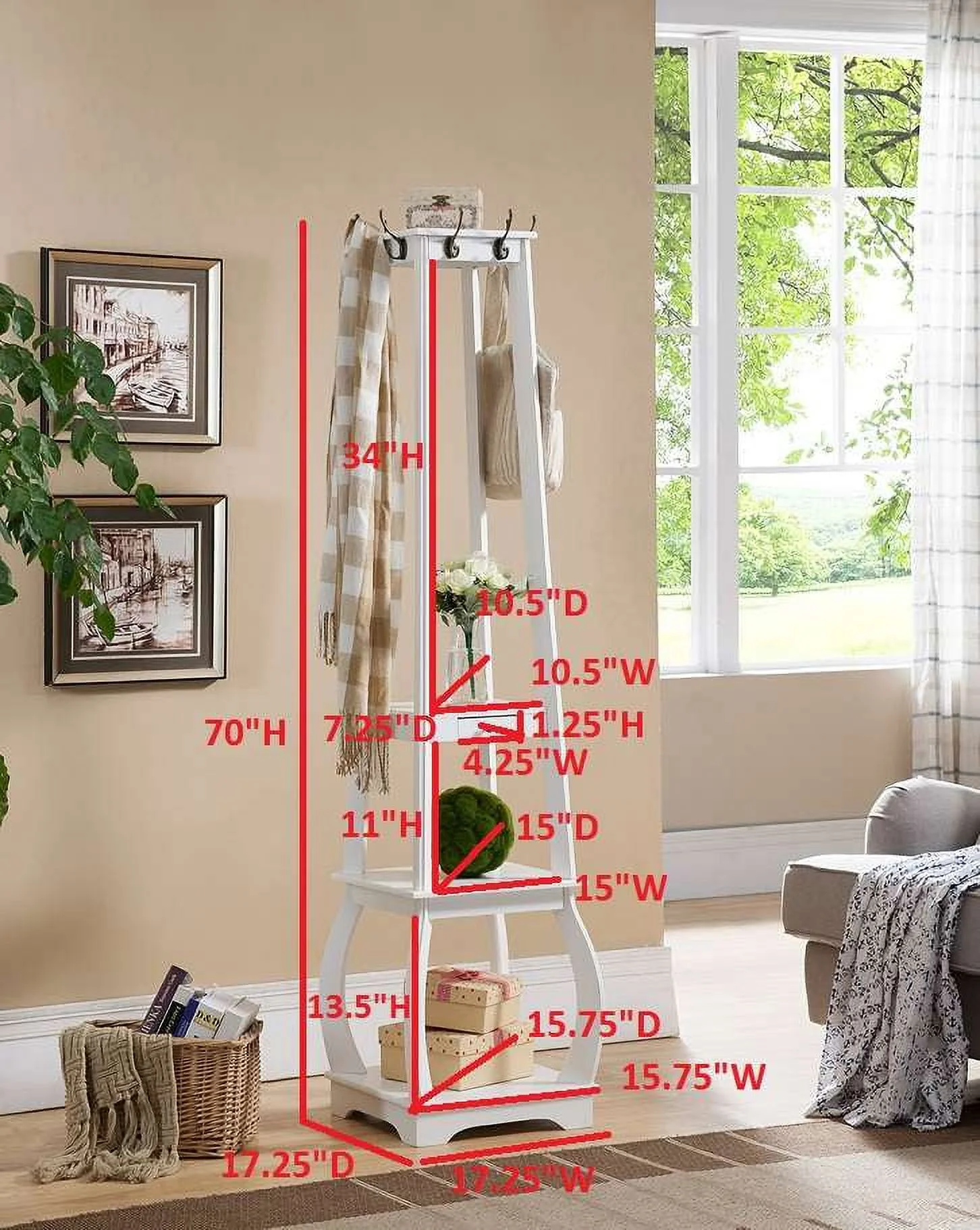 Kings Brand Furniture Entryway Coat Rack with 3 Shelves, 8 Hooks, & 1 Drawer, Black